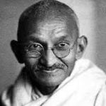 Black and white portrait of Mahatma Gandhi