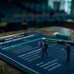 Tilt-shift miniature of auditors inspecting findings: ISO 9001 nonconformance and corrective action