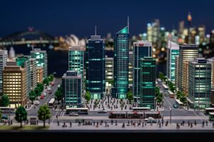 Tilt-shift miniature of a city business district: ISO 31000 risk management