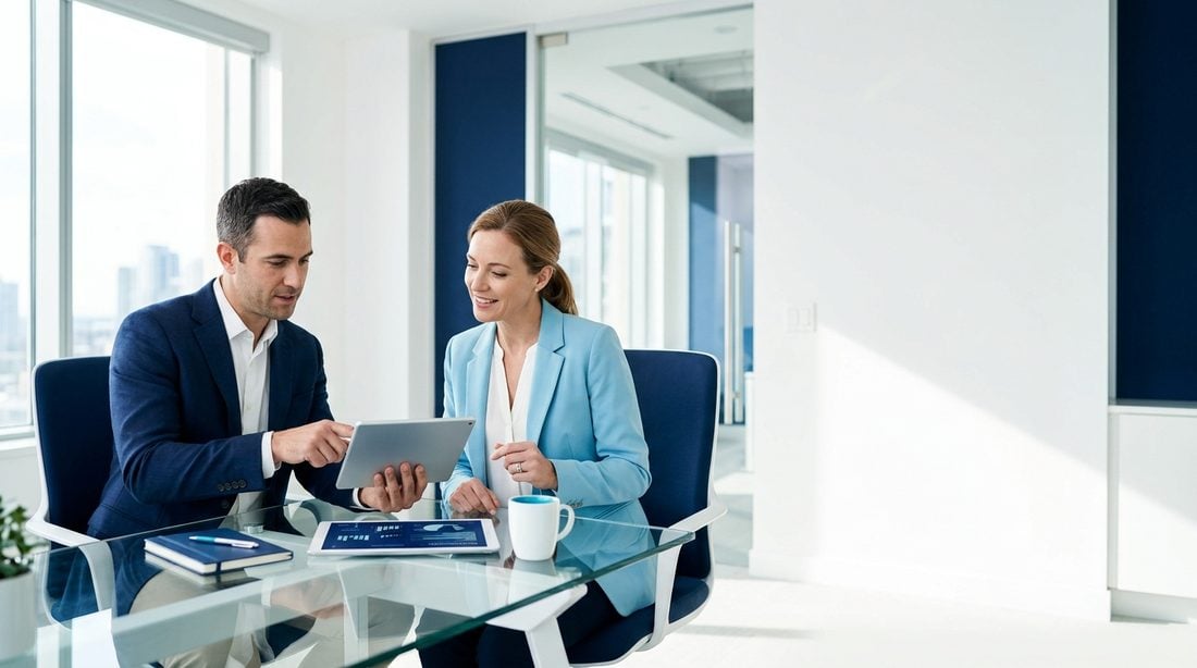 ISO consultant reviewing certification results with a client