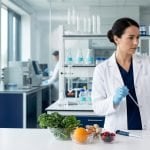 Food scientist examining juice samples