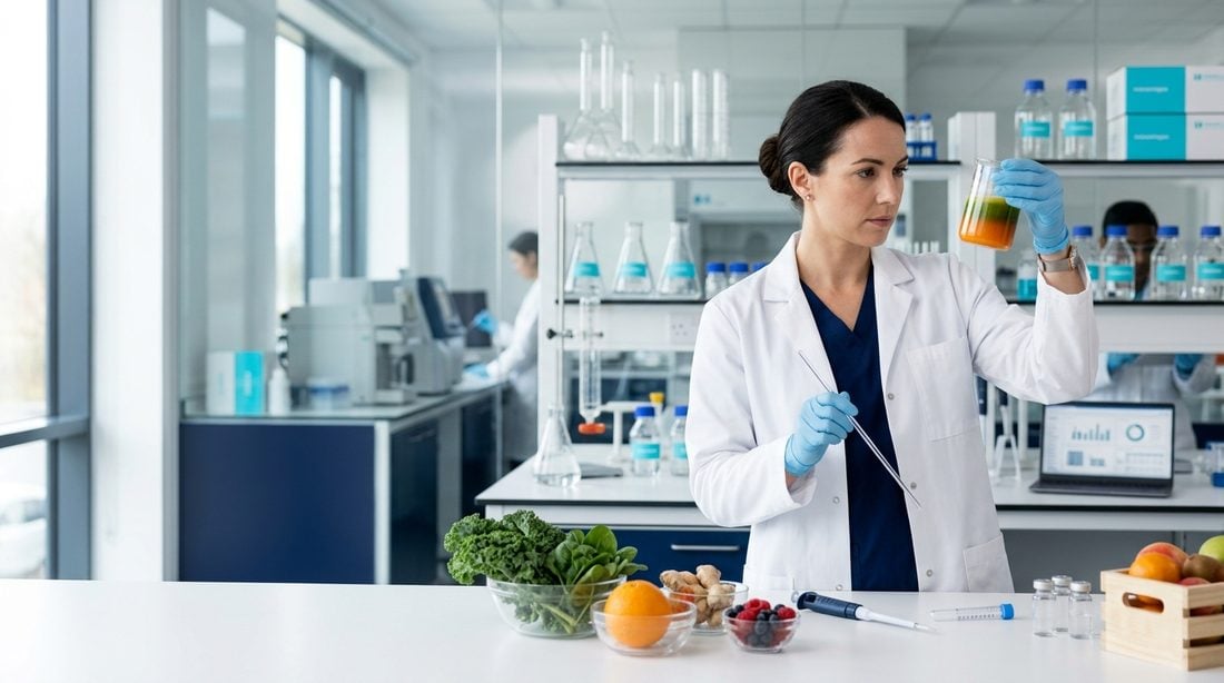 Food scientist examining juice samples