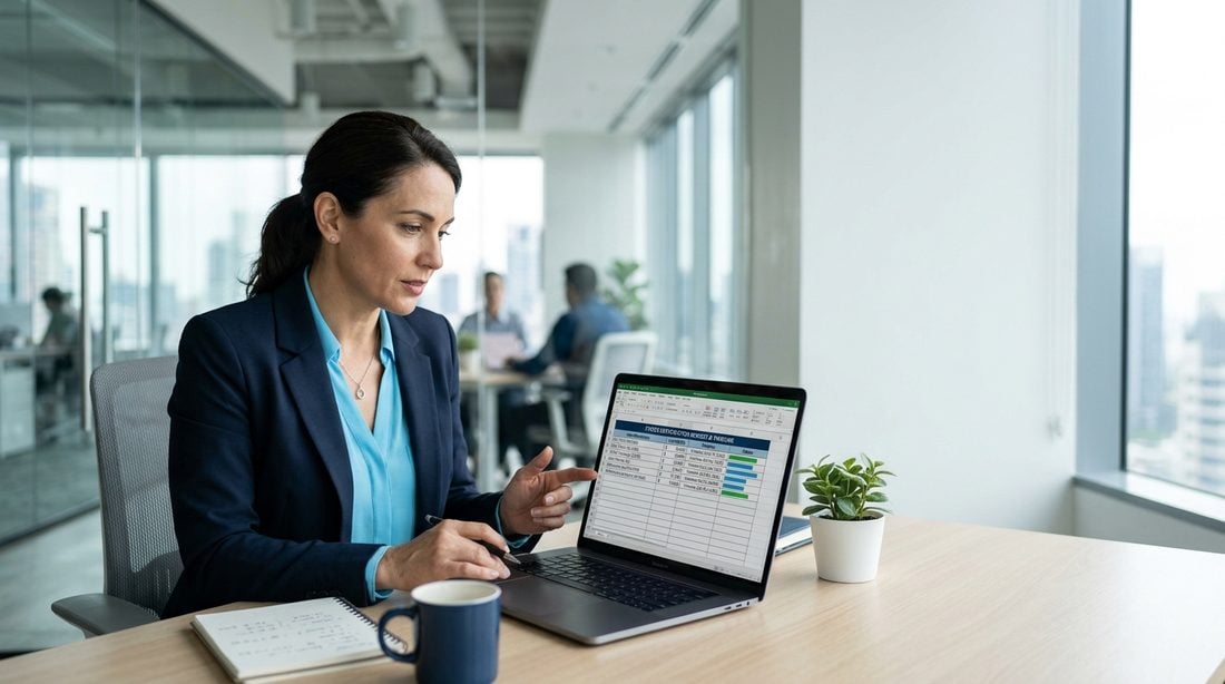 Manager reviewing costs on a laptop