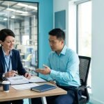 Auditor reviewing records with a client