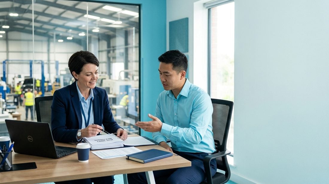 Auditor reviewing records with a client