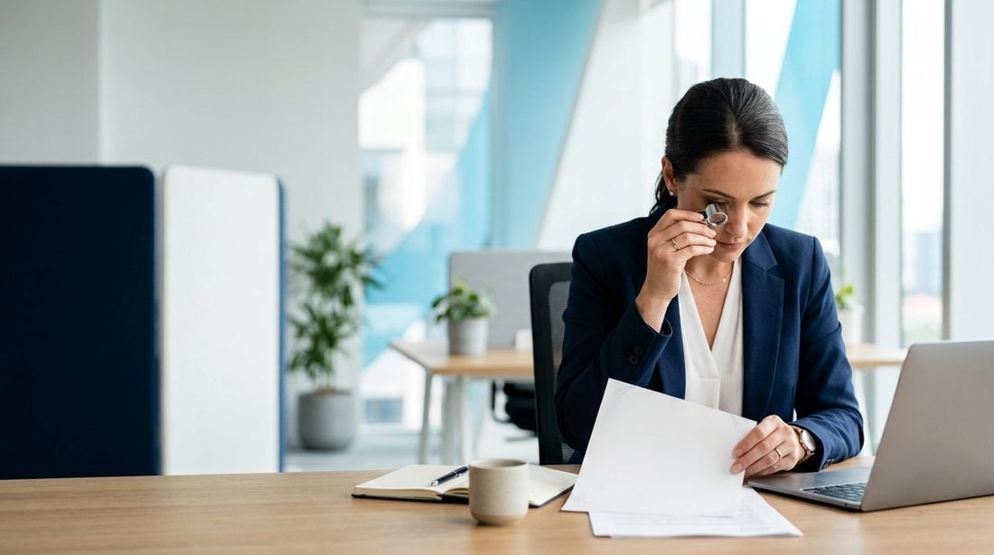 Professional examining an ISO certificate to check whether it is genuine