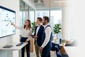 Team reviewing a workflow on screen