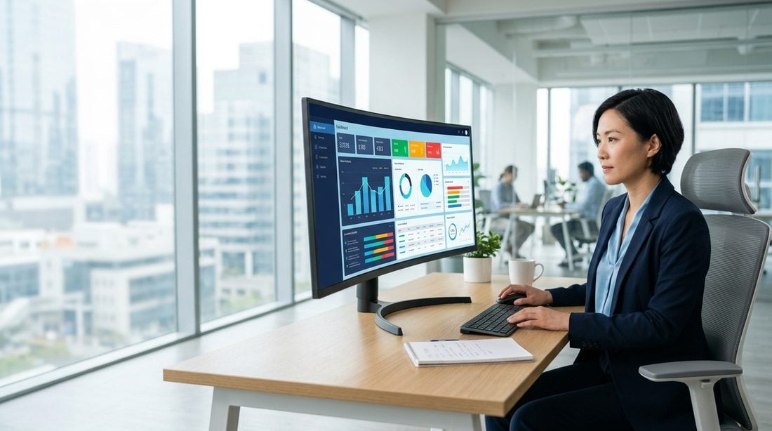 Compliance manager reviewing a dashboard