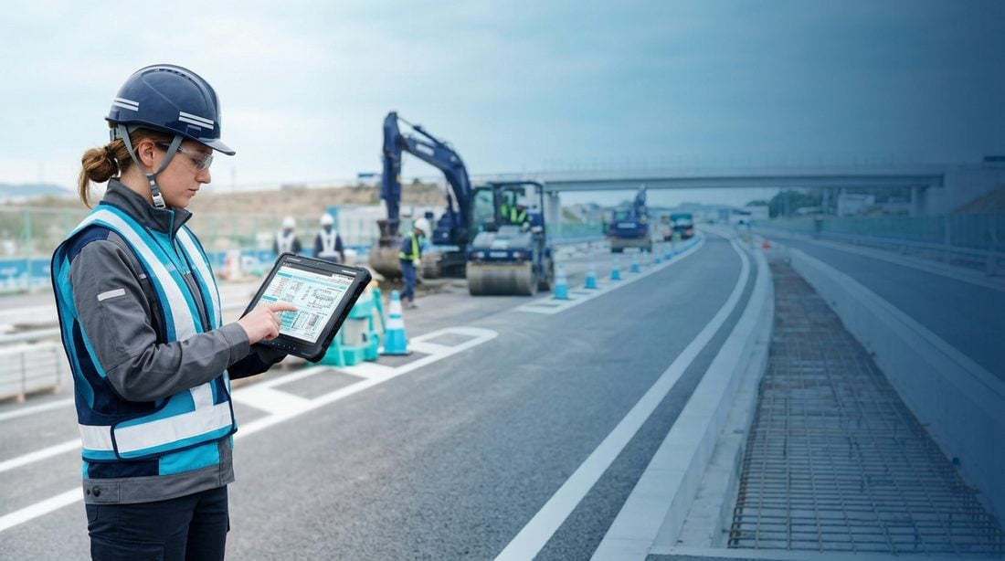 Civil engineer reviewing construction plans