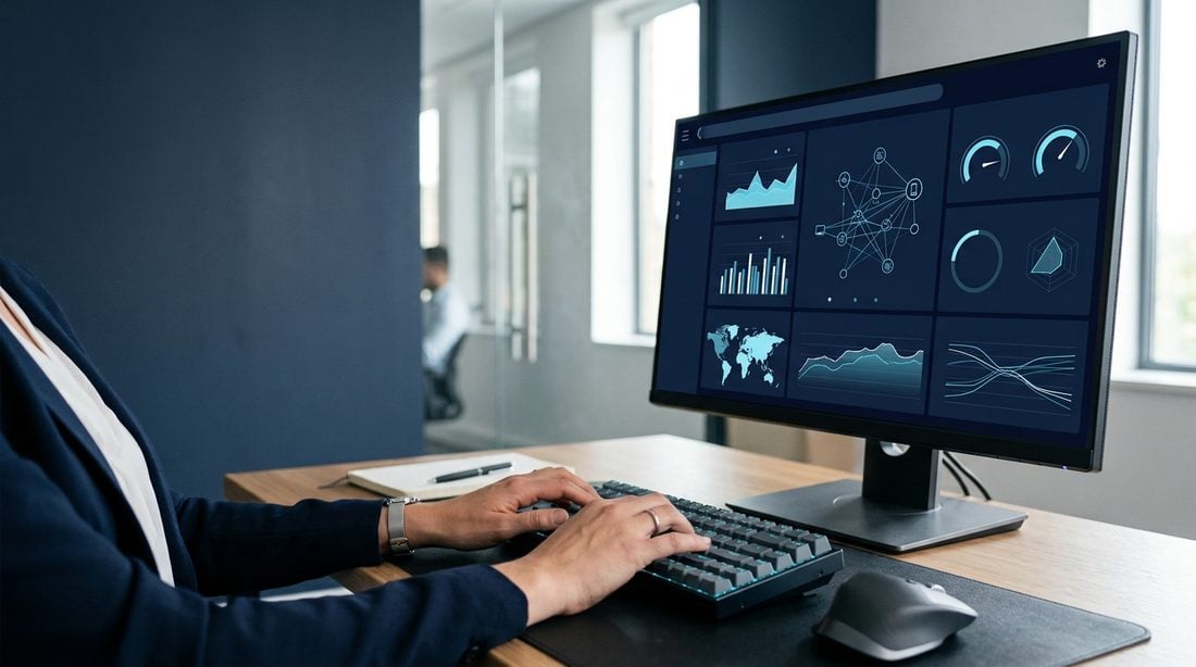 Analyst monitoring a cyber security dashboard