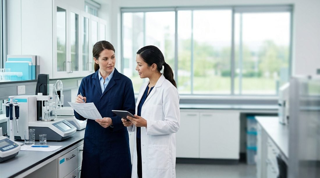 Scientists reviewing a certification report