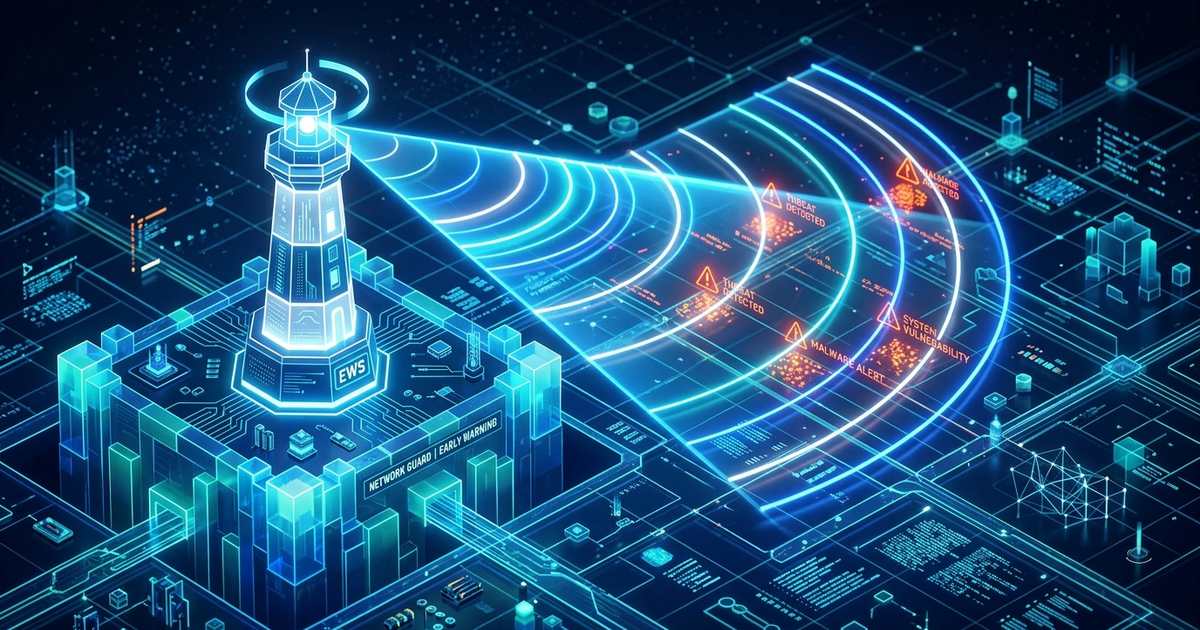 Tilt-shift lighthouse over a digital landscape, illustrating the ACSC alert on webshell attacks against website content management systems