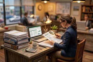 Independent auditor reviewing records during an ISO internal audit