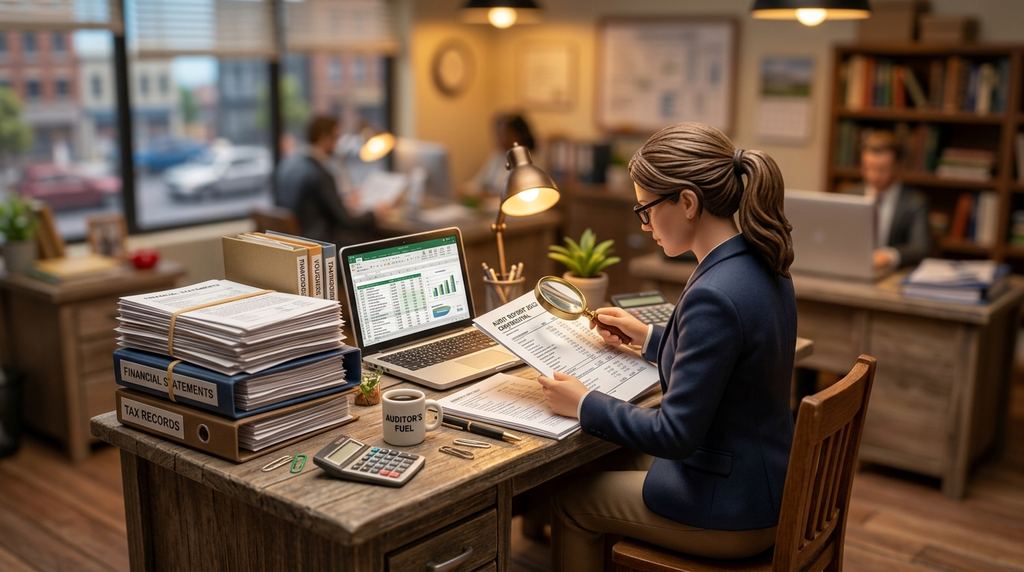 Independent auditor reviewing records during an ISO internal audit