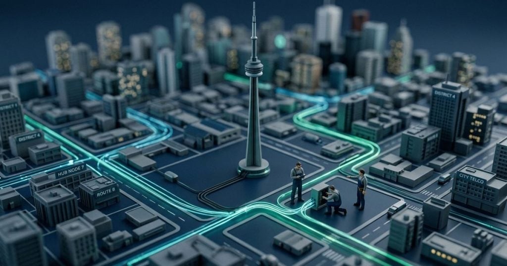 Tilt-shift miniature of a city district and its network, mapping the dependencies behind a business continuity failover