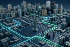 Tilt-shift miniature of a city district with a telecommunications network: business continuity and the mobile-failover trap