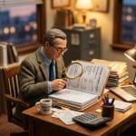 Consultant and auditor reviewing documents at a desk