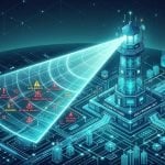 Tilt-shift lighthouse over a digital landscape, representing cyber and information security advisory