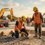 Tilt-shift miniature of a worker operating equipment unsupervised while a trainer reviews the procedure nearby, illustrating the gap between assumed and demonstrated competence