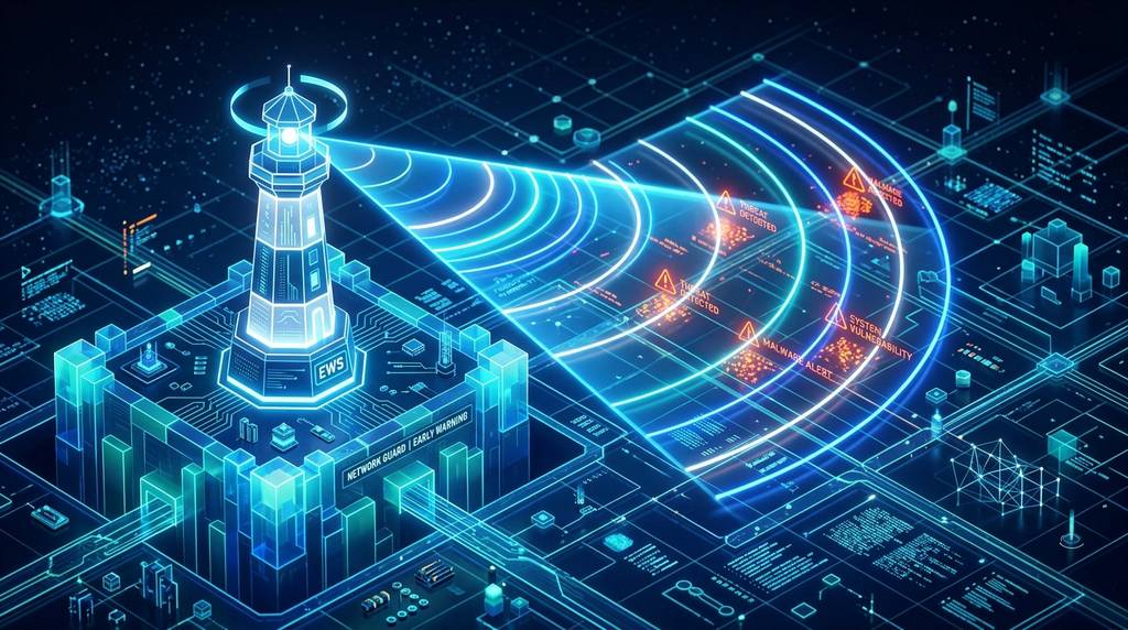 Tilt-shift miniature lighthouse over a digital landscape, representing navigating cyber risk, insurance and information security