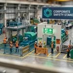 Tilt-shift miniature industrial safety scene: ISO 45001 certification cost in Australia