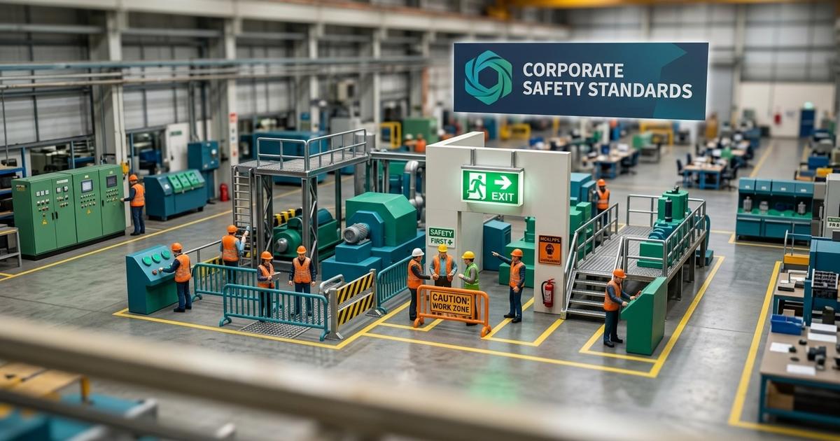 Tilt-shift miniature industrial safety scene, ISO 45001 certification cost in Australia