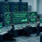 Tilt-shift miniature of a disaster recovery control room, illustrating the response to a notifiable data breach