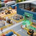 Tilt-shift miniature construction site, illustrating South Australia's new two-metre high-risk construction work fall threshold