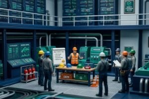 Tilt-shift miniature of workers in high-visibility safety vests on a worksite, illustrating SafeWork NSW's 2026-27 regulatory priorities