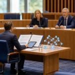 Miniature Australian parliamentary inquiry with a small-business representative presenting AI governance evidence