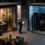 Miniature hotel reception connected to a third-party server room while an auditor reviews the supplier arrangement