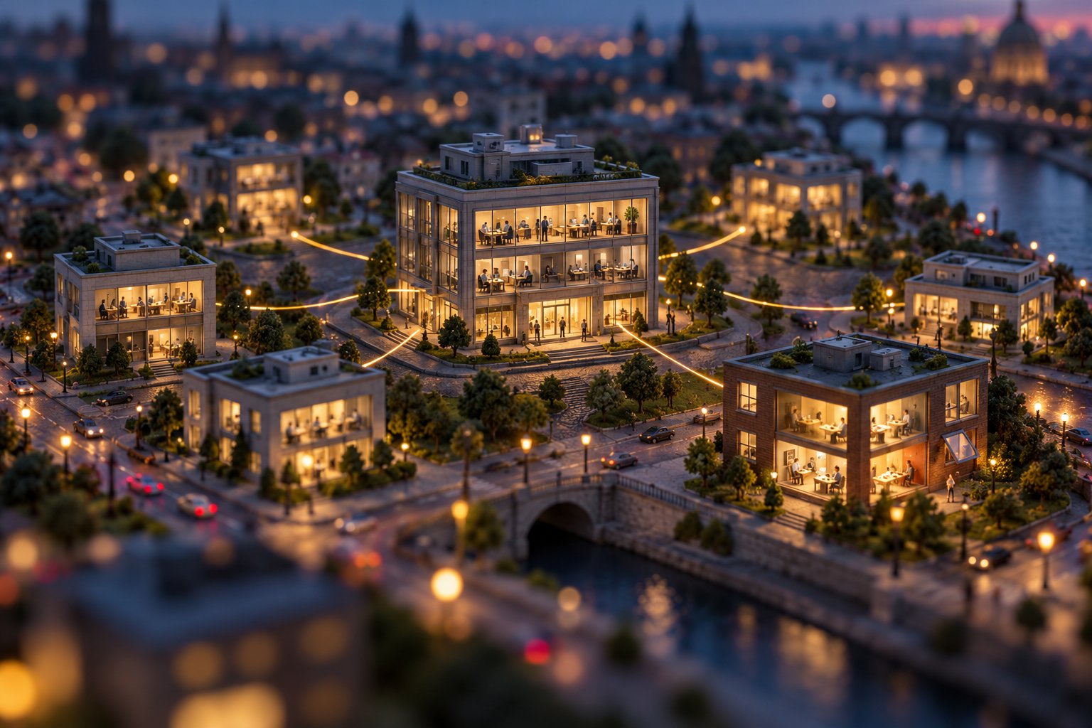 ASIC Fined a Licensee $1.35 Million for the System It Didn't Have Tilt-shift miniature of a city head office at dusk with glowing lines running to a ring of smaller satellite offices, one of them not connected