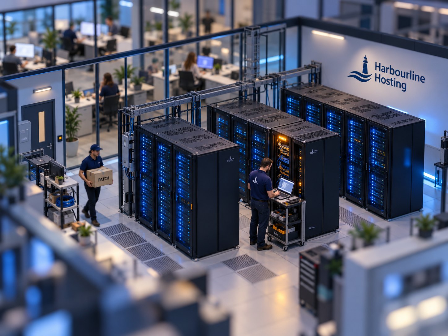PHP2Shell: Two Critical PHP Flaws, and the Question Every Business With a Website Should Ask Tilt-shift miniature of a small web hosting room with server racks, a technician checking a laptop and a warning light glowing on one rack